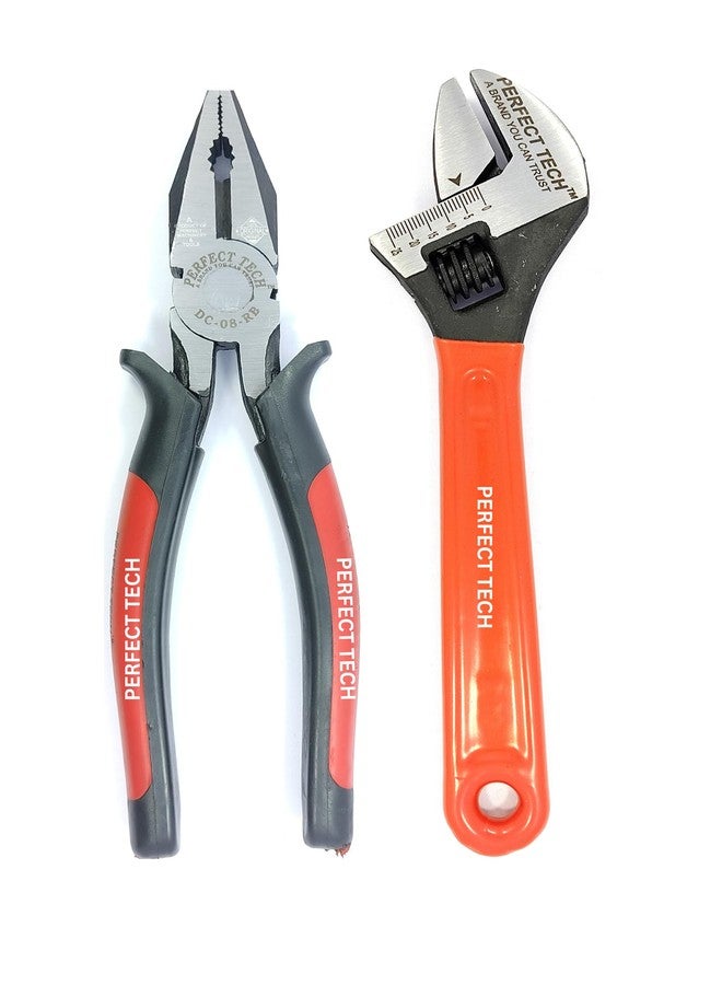 PERFECT TECH Combo Set of 2 Combination Cutting Plier 8 | Adjustable Wrench 8 Inch | Heavy Duty | Tools Kit Set | Steel Pliers Original | Heavy Duty - Image 1